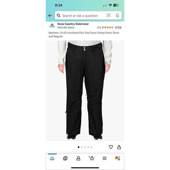 Snow Country Outerwear Rider Pant Black Snow Pants Plus Size New in Package - Picture 1 of 9